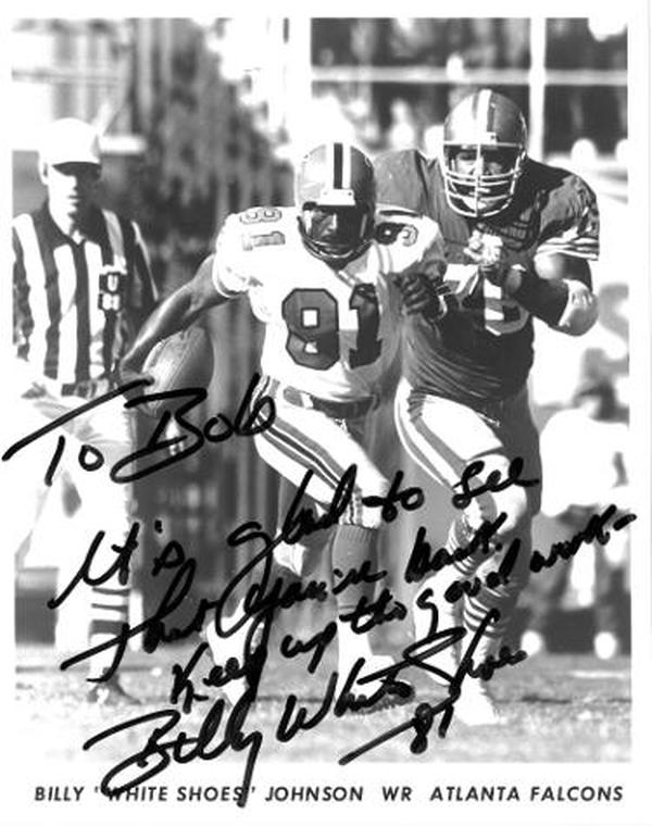 Picture of Athlon CTBL-037308 8 x 10 in. No.81 NFL Billy White Shoes Johnson Signed Atlanta Falcons Photo - To Bob COA Oilers