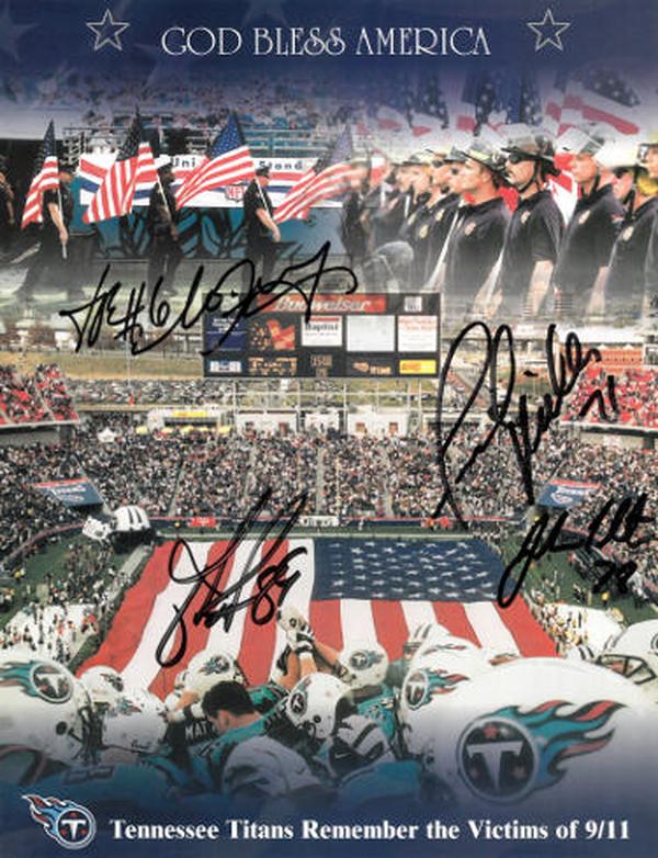 Picture of Athlon CTBL-037319 8.5 x 11 in. NFL 2001 Tennessee Titans Remember The Victims of 9-11 Signed God Bless America Photo - 4 Sigs Frank Wycheck-Miller-Nedney