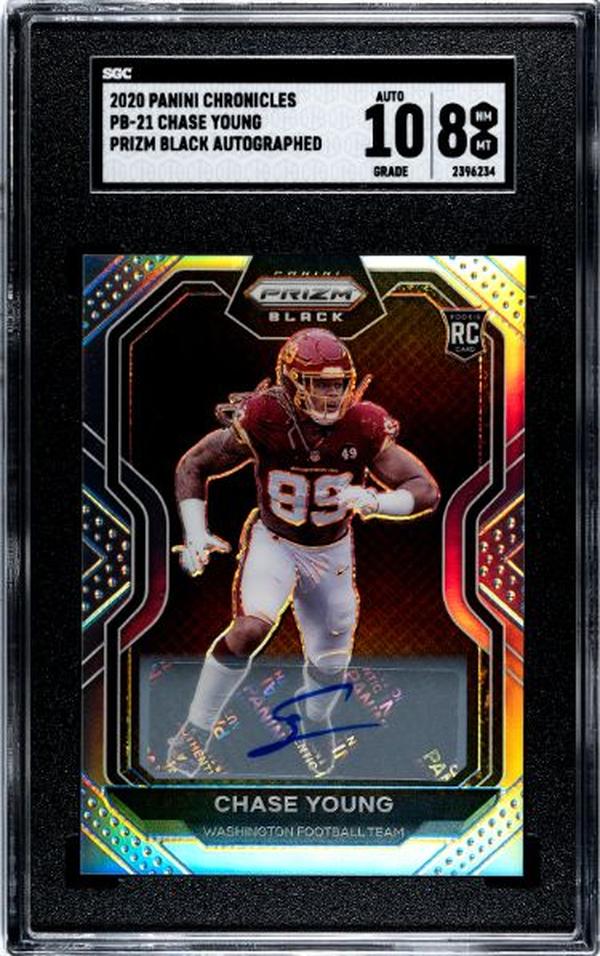 Picture of Athlon CTBL-037373 NFL Chase Young Signed 2020 Panini Chronicles Prizm Black Rookie Auto Card with No.PB-21-SGC Graded 8 NM-MT-10 Auto Commanders