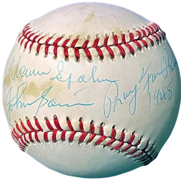 Picture of Athlon CTBL-037382 MLB Warren Spahn & Johnny Sain Dual Signed RONL Baseball with Pray Ffr Rain 1948-Toned - COA