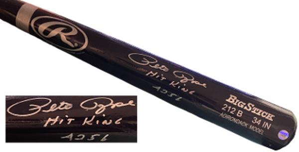Picture of Athlon CTBL-037157 MLB Pete Rose Signed Rawlings Black Adriondack Big Stick Bat with Dual Hit King & 4256 - COA Reds & Phillies