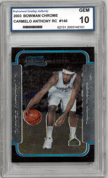 CTBL-037169 NBA Carmelo Anthony 2003-2004 Bowman Chrome Rookie Card - No.140- Professional Grading Authority Graded 10 Gem Mint Denver Nuggets