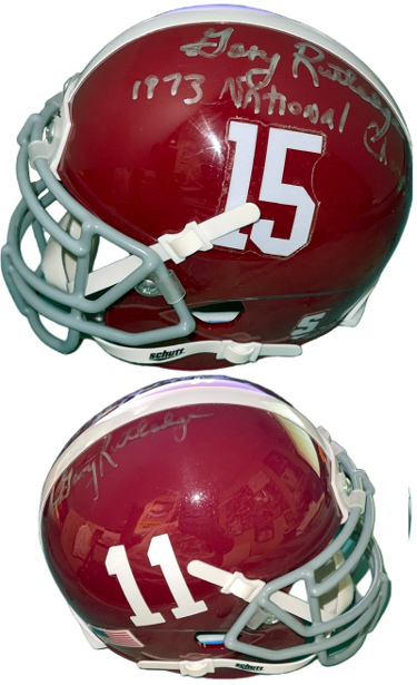 CTBL-037197 Gary Rutledge Signed Alabama Crimson Tide Riddell NCAA No.11 Mini Helmet with 1973 Natl Champs - COA Signed Both Sides