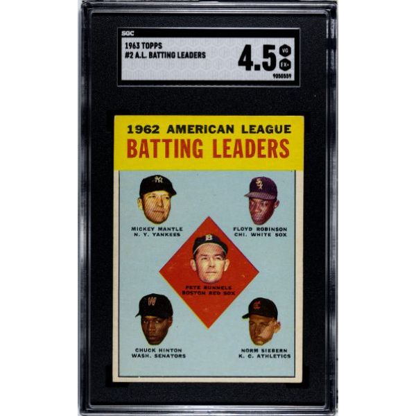 CTBL-037524 1963 Topps Al Batting Leaders Card - No.2 Mickey Mantle SGC Graded 4.5 VG-EX Plus -  RDB Holdings & Consulting, CTBL_037524