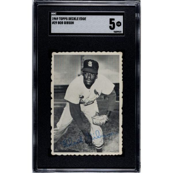 CTBL-037532 Bob Gibson 1969 Topps Deckle Edge Baseball Card - No.29 SGC Graded 5 EX Centered & St. Louis Cardinals