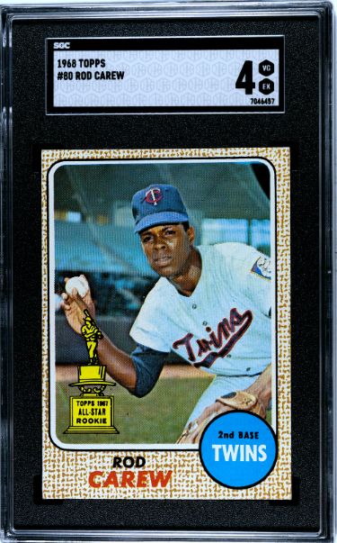 CTBL-037854 Major League Baseball Minnesota Twins Rod Carew 1968 Topps All-Star Rookie Baseball Card - No.80 - SGC Graded 4 VG-EX & 2nd Year