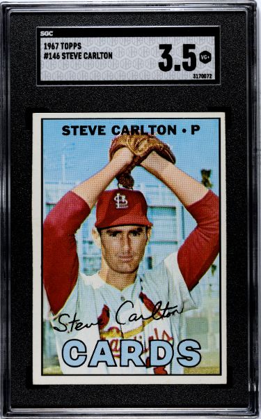 CTBL-037884 Major League Baseball St. Louis Cardinals Steve Carlton 1967 Topps Baseball Card - No.146 - SGC Graded 3.5 VG Plus