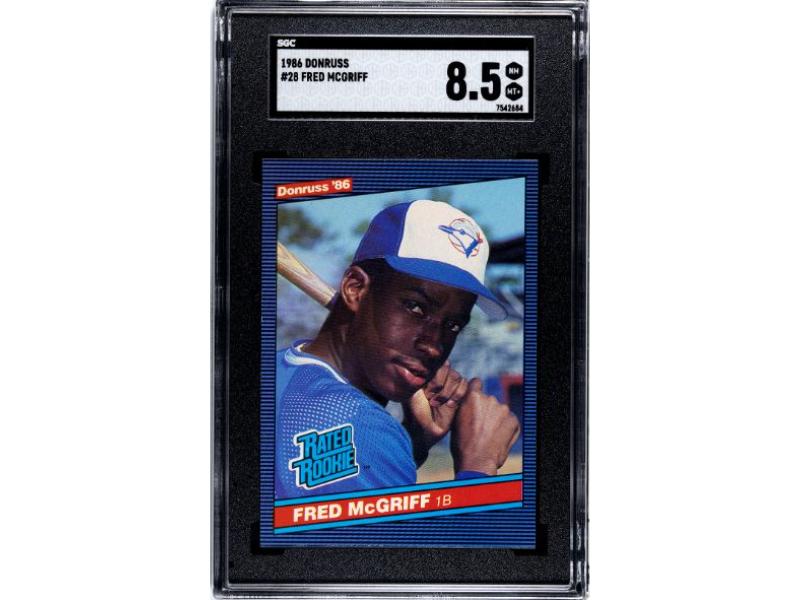 CTBL-037886 Major League Baseball Toronto Blue Jays Fred McGriff 1986 Donruss Rookie Card - No.28 - SGC Graded 8.5 NM-MT Plus