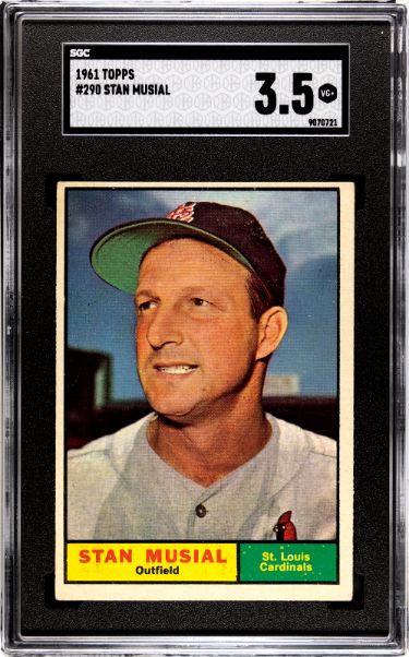 Picture of Athlon CTBL-037827 Major League Baseball St. Louis Cardinals Stan Musial 1961 Topps Baseball Card - No.290 - SGC Graded 3.5 VG Plus