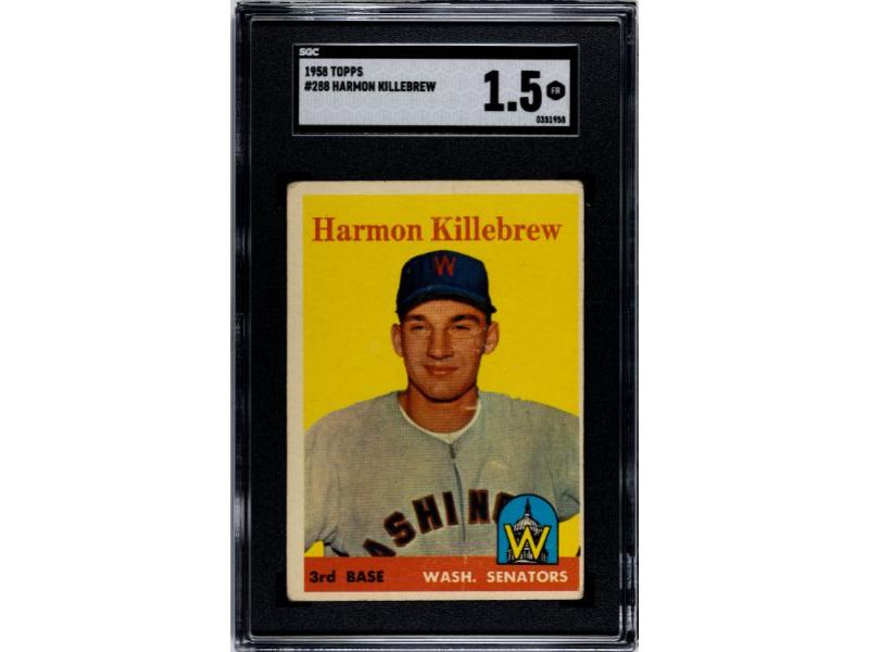 CTBL-037864 Major League Baseball Washington Senators Harmon Killebrew 1958 Topps Baseball Card - No.288 - SGC Graded 1.5 Fair
