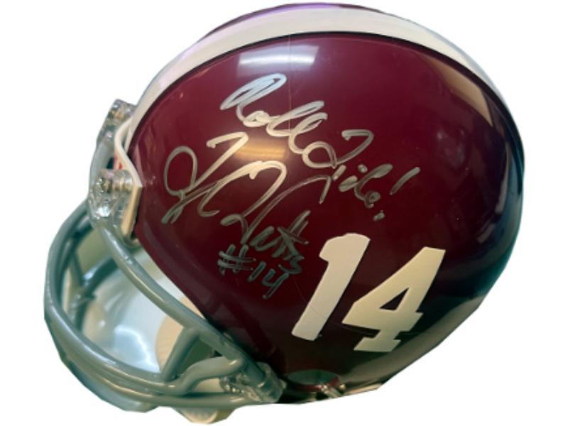 CTBL-037846 NCAA Alabama Crimson Tide Alabama Crimson Tide Riddell Tyler Watts Signed No.14 Mini Helmet Roll Tide - COA & QB 1999-2002