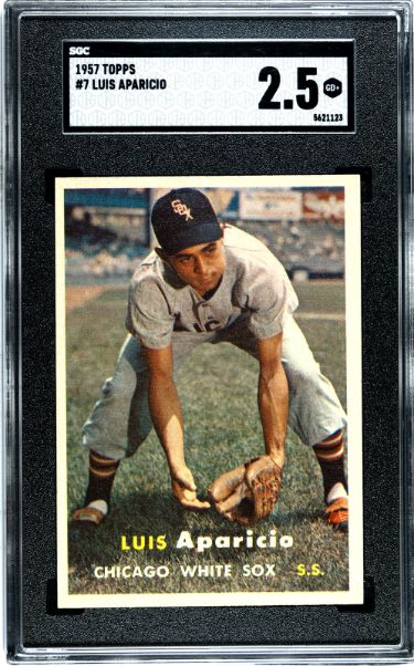 CTBL-037863 Major League Baseball Chicago White Sox Luis Aparicio 1957 Topps Baseball Card - No.7 - SGC Graded 2.5 Good Plus Undergraded