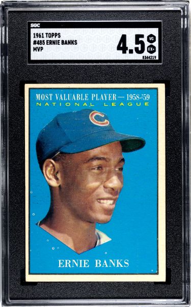 Picture of Athlon CTBL-037819 Major League Baseball Chicago Cubs Ernie Banks 1961 Topps Most Valuable Player Baseball Card - No.485 - SGC Graded 4.5 VG-EX Plus HOF