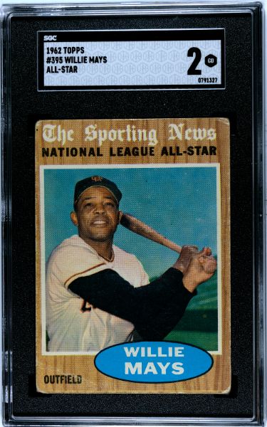 CTBL-037883 Major League Baseball San Francisco Giants Willie Mays 1962 Topps All-Star Baseball Card - No.395 - SGC Graded 2 Good