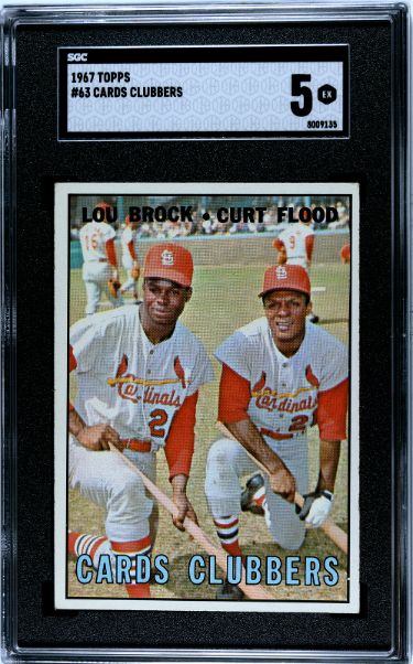 CTBL-037890 Major League Baseball St. Louis Cardinals Lou Brock & Curt Flood 1967 Topps Cards Clubbers Baseball Card - No.63 - SGC Graded 5 EX