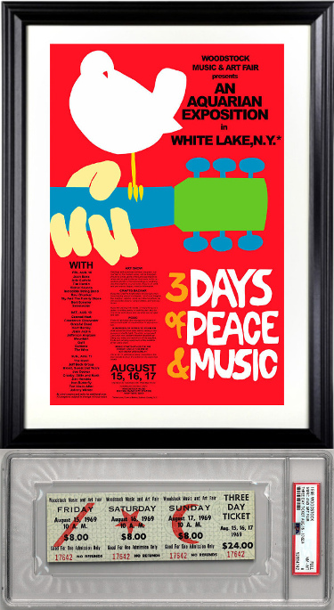 Picture of Athlon CTBL-F38046 15 x 21 in. 1969 Woodstock Music & Art - PSA Mint 8&#44; 3 Day & 11 x 17 in. Poster Framing