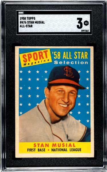 CTBL-038113 Stan Musial 1958 Topps All-Star Baseball Card - No.476 SGC Graded 3 VG - St. Louis Cardinals & HOF -  Athlon, CTBL_038113