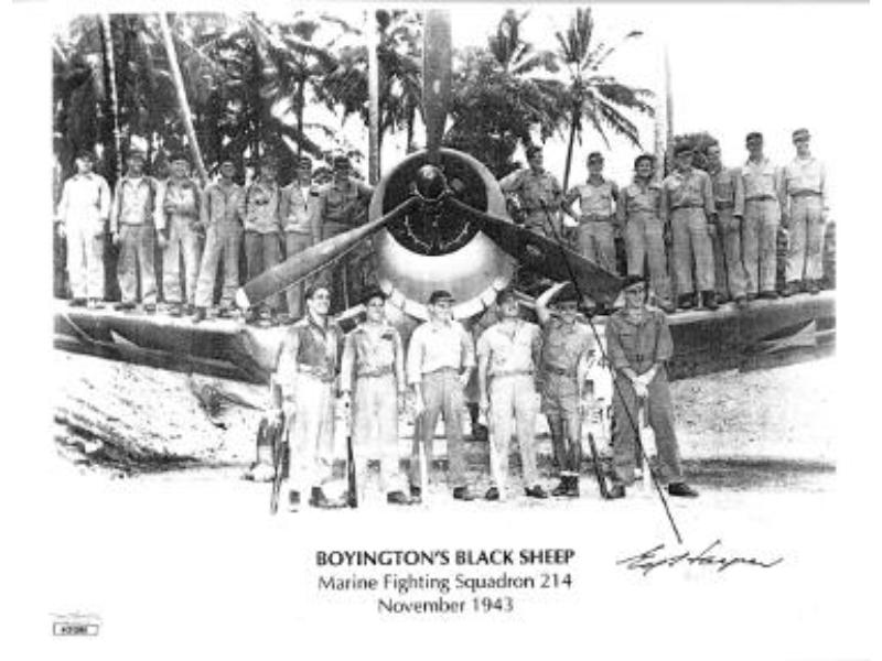 CTBL-034273 Ed Harper Signed 1943 Pappy Boyingtons Black Sheep 8.5 x 11 in. Photo - JSA No.AC92688 - Corsair Pilot & VMF 214-1943 2nd Tour