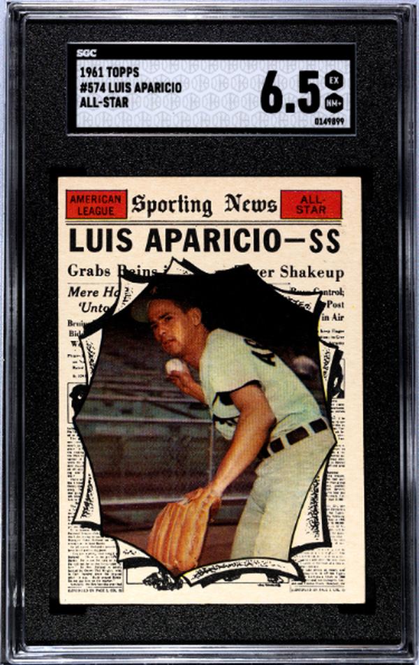 CTBL-038409 Luis Aparicio 1961 Topps All-Star Baseball Card - No.574 SGC Graded 6.5 EX-NM Plus - Chicago White Sox & HOF