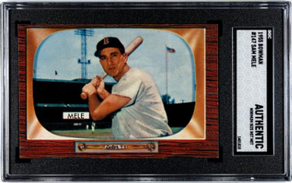 CTBL-038475 Sam Mele 1955 Bowman Baseball Card - No.147 SGC Slabbed Authentic - Minimum Size & Boston Red Sox