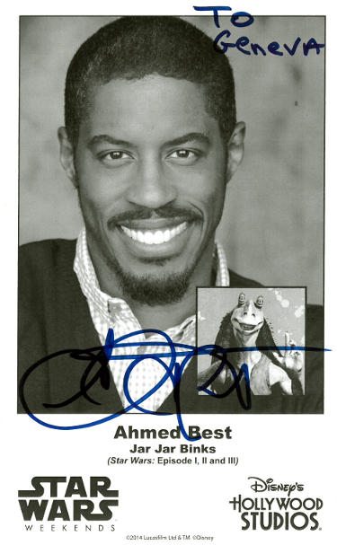 CTBL-038585 Ahmed Best Signed Jar Binks Star Wars Weekends 4.75 x 7.75 in. B&W Photo - to Geneva - Disneys Hollywood Studios