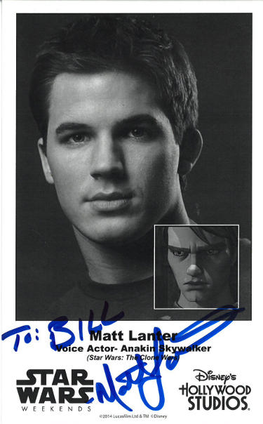 CTBL-038610 Matt Lanter Signed Star Wars Weekends 4.75 x 7.75 in. B&W Photo - to Bill - Voice of Anakin Skywalker & Disneys Hollywood Studios