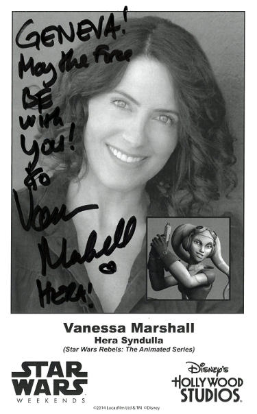 CTBL-038593 Vanessa Marshall Signed Star Wars Weekends B&W 4.75 x 7.75 in. Photo - to Geneva May The Force Be with You Hera - Voice of Hera
