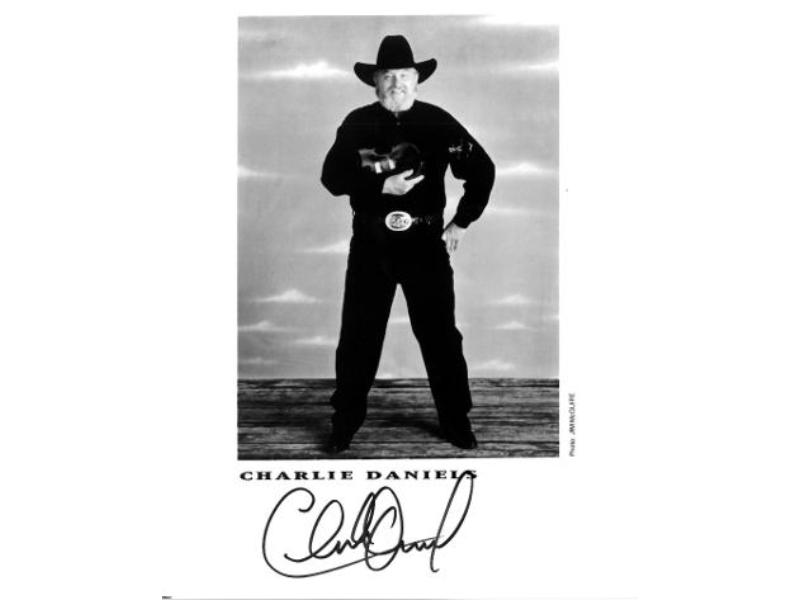 CTBL-038558 Charlie Daniels Signed 8 x 10 in. B & W Promo Photo - Country & Southern Rock Legend