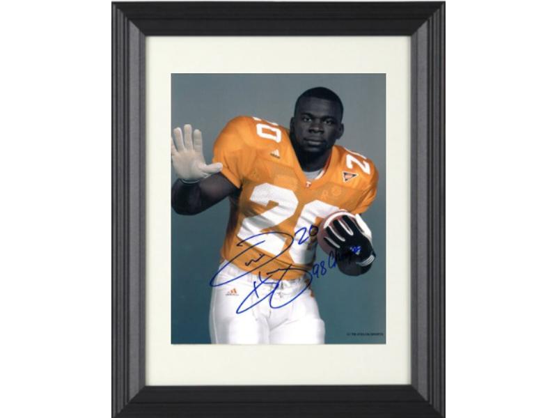 CTBL-FF4195 Travis Henry Signed Tennessee Volunteers 8 x 10 in. Custom Framing Photo - No.20 98 Champs - Hand Up -  RDB Holdings & Consulting, CTBL_FF4195