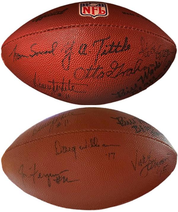 Picture of RDB Holdings & Consulting CTBL-038611 NFL QB Legends Signed Wilson Logo Football - 9 Sigs Otto Graham&#44; Bill Wade&#44; YA Tittle&#44; Danny White&#44; Norm Snead BAS