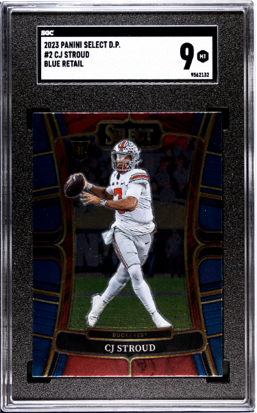 CTBL-038692 CJ-C.J. Stroud 2023 Panini Select Draft Picks Blue Retail No.2 Football Rookie Card - SGC Graded 9 MT - Ohio State & Texans