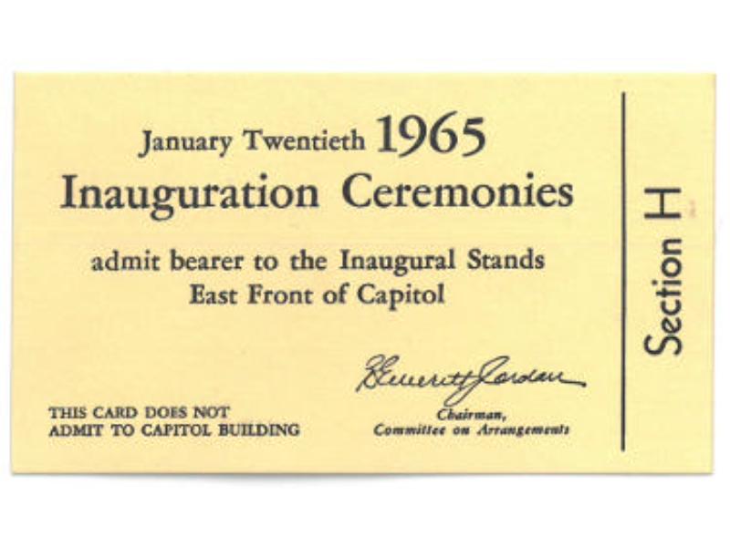 CTBL-038718 1965 Inaugural Stands - LBJ Johnson & Humphrey Inaugural Ceremonies Ticket 1-20-65 - Pristine