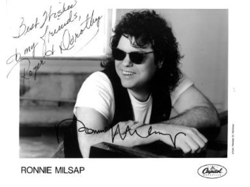 CTBL-038852 8 x 10 Ronnie Milsap Signed Capitol Nashville B&W Promo Photo to Roger & Dorothy-COA