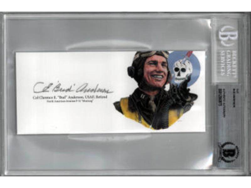 CTBL-038947 3 x 6.5 in. Col CE Bud Anderson Signed Cut Signature with Image BAS & Beckett Encapsulated - WWII USAF Triple Ace Pilot P-51 Mustang