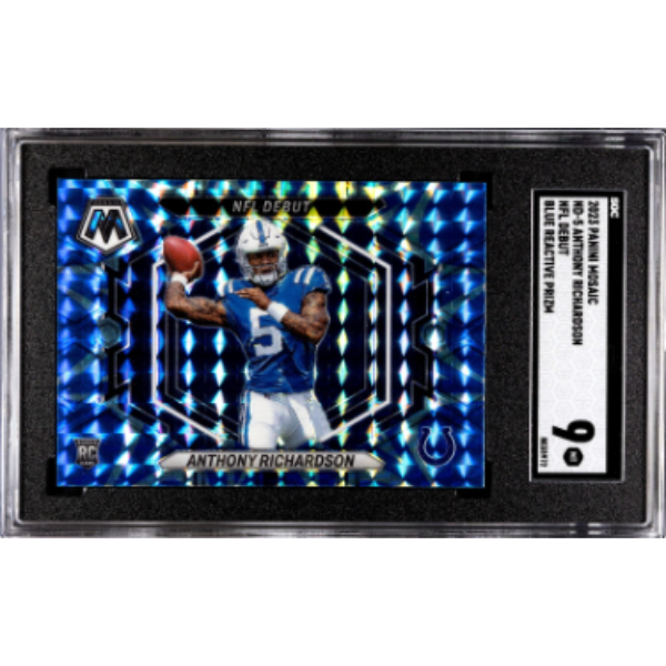 CTBL-039285 Anthony Richardson 2023 Panini Mosaic NFL Debut Blue Reactive Prizm Rookie Card No.ND-5-SGC Graded 9 Mint - Colts