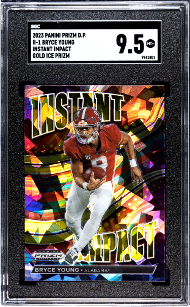 CTBL-039262 Bryce Young 2023 Panini Prizm Draft Picks Instant Impact Gold Ice Rookie Card No.II-1-SGC Graded 9.5 Mint Plus - Alabama & Panthers