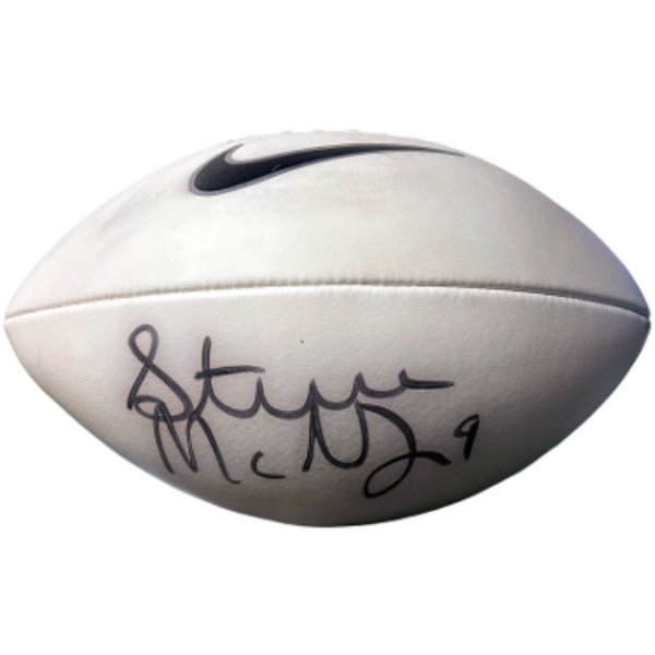CTBL-039400 Steve McNair Signed Nike Logo Full Size White Panel No.9 Football - Beckett Review - Tennessee Titans & Baltimore Ravens - Air McNair