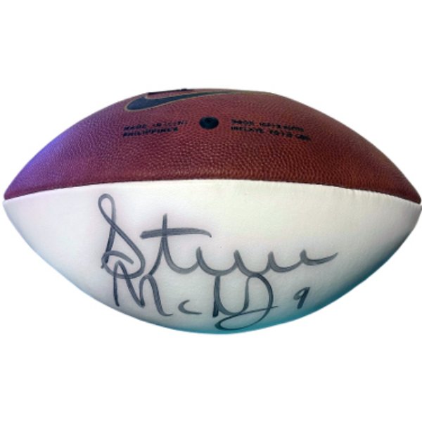 CTBL-039392 Steve McNair Signed Nike Logo Full Size White Panel Football No.9 - Beckett Review - Tennessee Titans & Baltimore Ravens - Air McNair