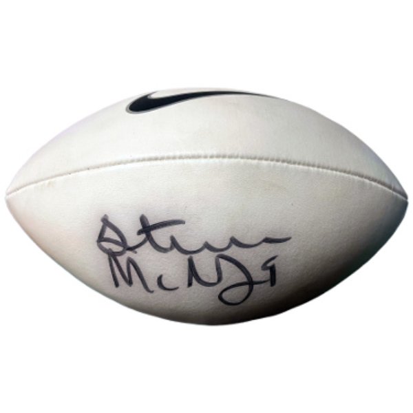 CTBL-039401 Steve McNair Signed Nike Logo Full Size White Panel Football No.9 - Beckett Review - Tennessee Titans & Baltimore Ravens - Air McNair
