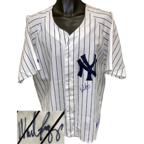 CTBL-039443 Wade Boggs Signed   York Yankees Official MLB White & Navy Blue Authentic Russell Athletic Jersey - JSA No.AL63951 - Extra Large