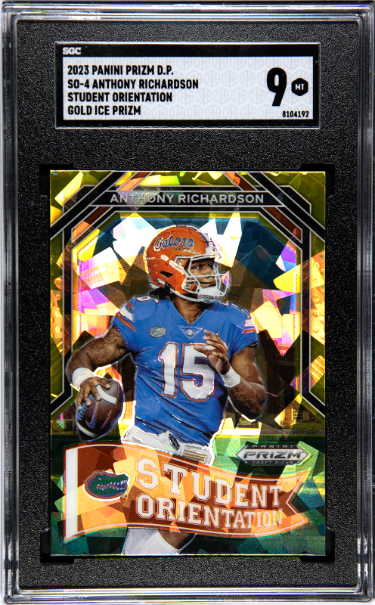 CTBL-039627 Anthony Richardson 2023 Panini Prizm Draft Picks Student Orientation Gold Ice Rookie Card with RC No. SO-4- SGC Graded 9 Mint