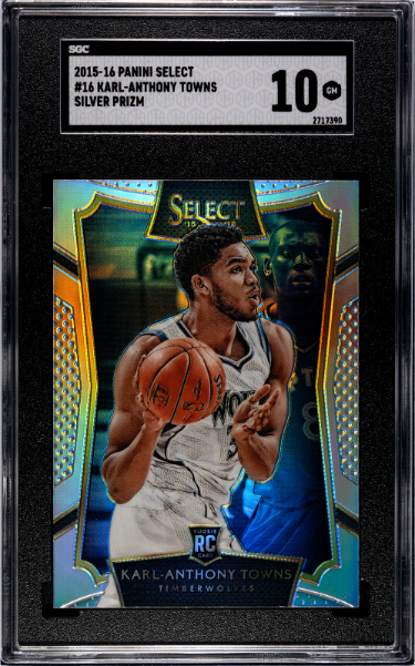 CTBL-039765 Minnesota Timberwolves Karl-Anthony Towns 2015-16 Panini NBA Select Silver Prizm Rookie Card No.16- SGC Graded 10 Gem Mint