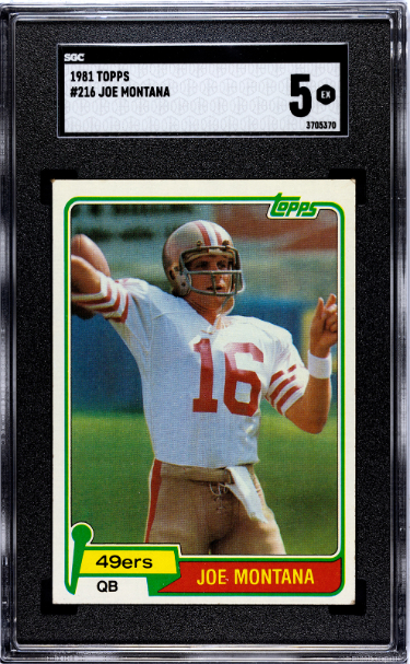 CTBL-040111 Joe Montana 1981 Topps Rookie Card - RC No.216 - SGC Graded 5 EX - San Francisco 49ers, HOF, SB MVP