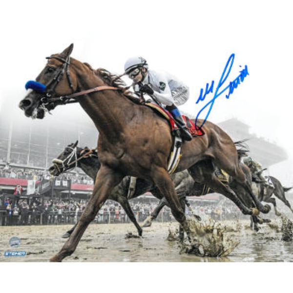 CTBL-040069 8 x 10 in. Mike E. Smith Signed Justify 2018 Preakness Photo Triple Crown - Steiner Hologram