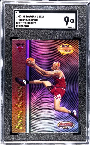 CTBL-040267 Dennis Rodman 1997-98 Bowmans Best Techniques Refractor Card No.T7 - SGC Graded 9 Mint - Chicago Bulls & HOF