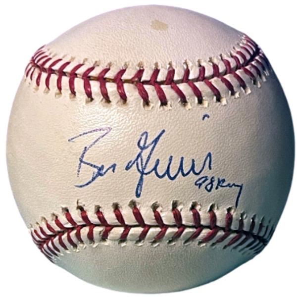 CTBL-040309 Ben Grieve Signed Official Rawlings Major League Baseball 98 ROY Minor Spots - COA - Oakland As