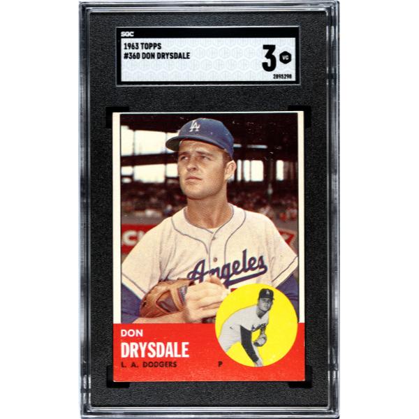 CTBL-039924 Don Drysdale 1963 Topps Card No.360 - SGC Graded 3 VG - Los Angeles Dodgers & HOF