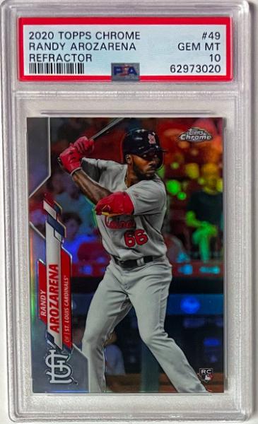 CTBL-040785 Randy Arozarena 2020 Topps Chrome Refractor Card No.49 - PSA Graded 10 Gem Mint St. Louis Cardinals