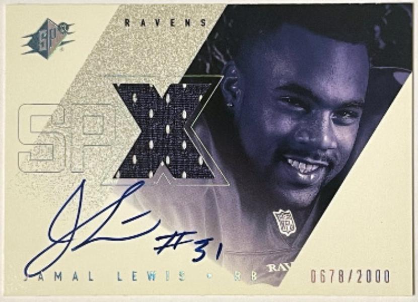 CTBL-040643 Jamal Lewis Signed 2000 SPX Jersey On Card Auto No.144-2000 Baltimore Ravens & Tennessee Vols