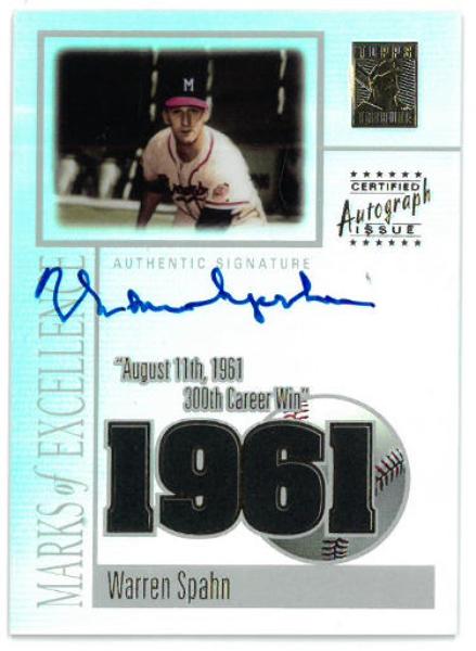 CTBL-040580 Warren Spahn Signed 2002 Topps Tribute Certified On Card Auto No.ME-WS Milwaukee Braves & HOF